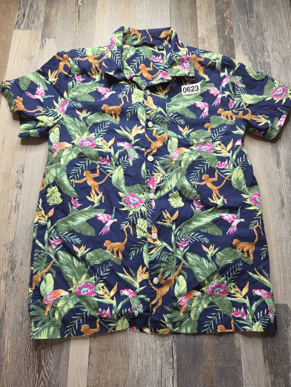 Janie And Jack Boys Short Sleeve Button Down Shirt Size 14 Palm Trees Monkey
